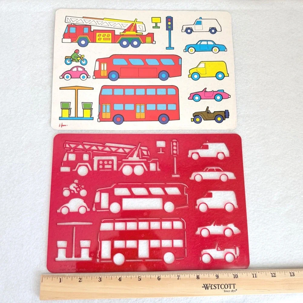 Hano Vintage 1987 Transportation Stencils & Cards Set 4pc Kids Art Hong Kong